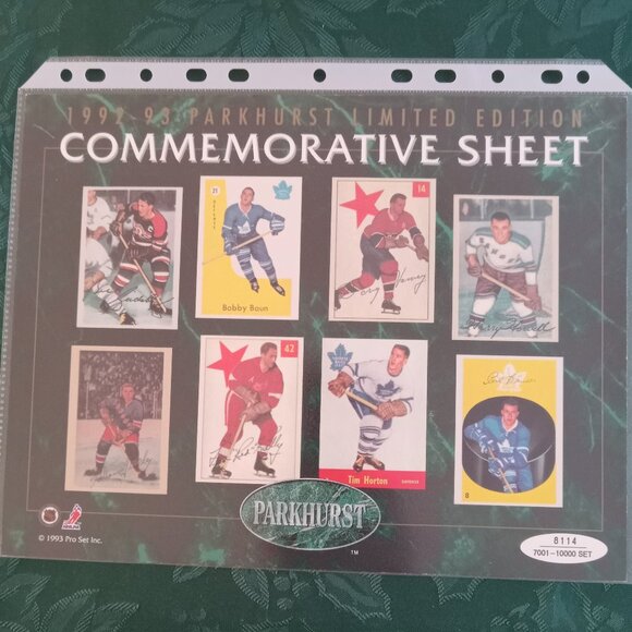 Parkhurst LTD Commemorative Sheet 1992-93 NHL #7001/10000 - Picture 1 of 1